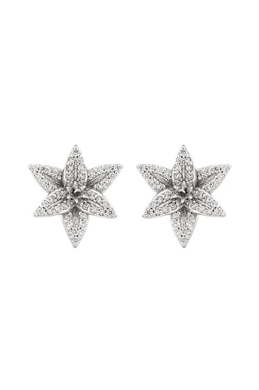 BERNARD JAMES JEWELRY-PAVE FLORA-LILY EARRINGS-WHITE GOLD