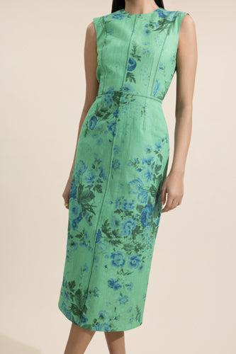 Floral Print Pencil Midi Dress-GREEN-2-CLOTHINGDRESSCASUAL-ERDEM