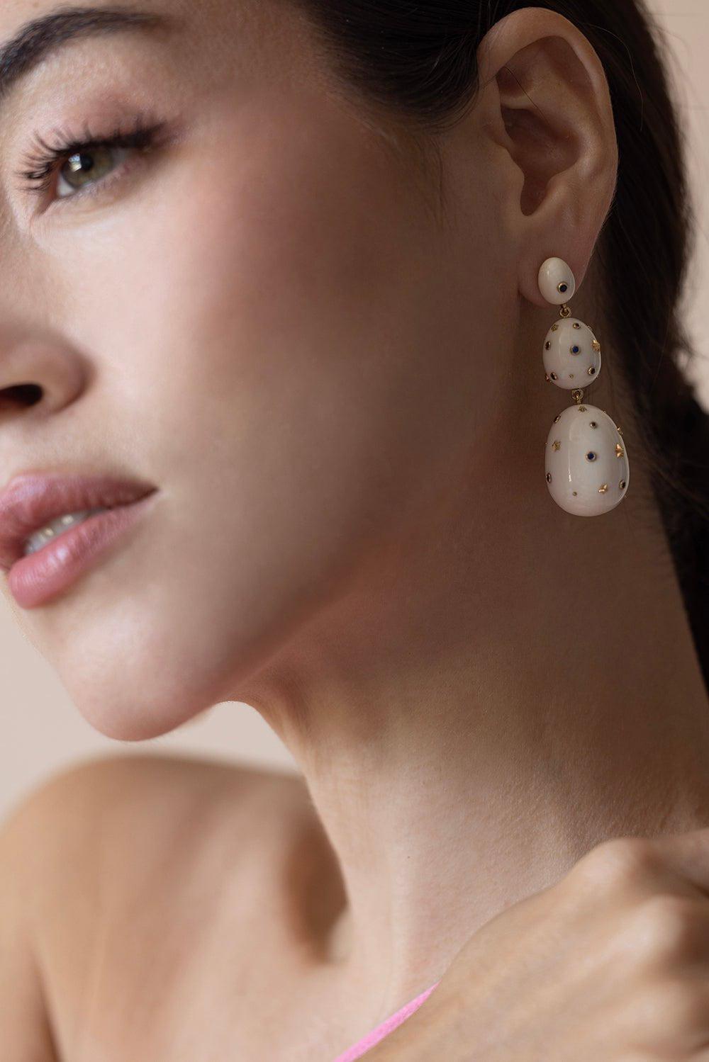 BIBI VAN DER VELDEN-Blue Sapphire Mammoth Egg Earrings-YELLOW GOLD