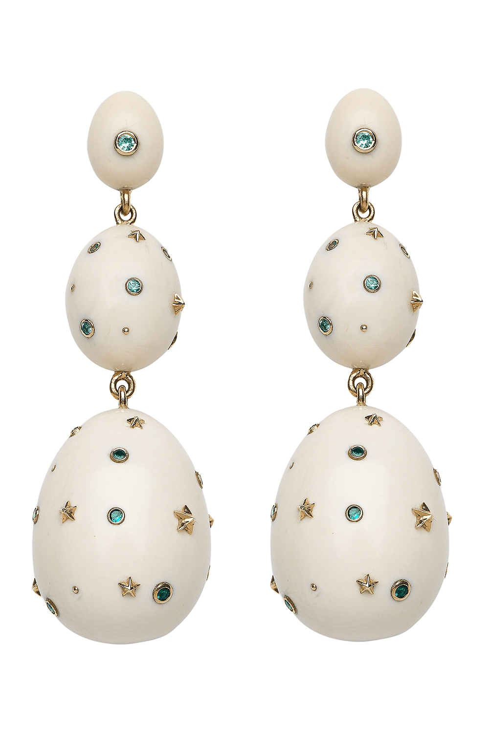 BIBI VAN DER VELDEN-Blue Sapphire Mammoth Egg Earrings-YELLOW GOLD