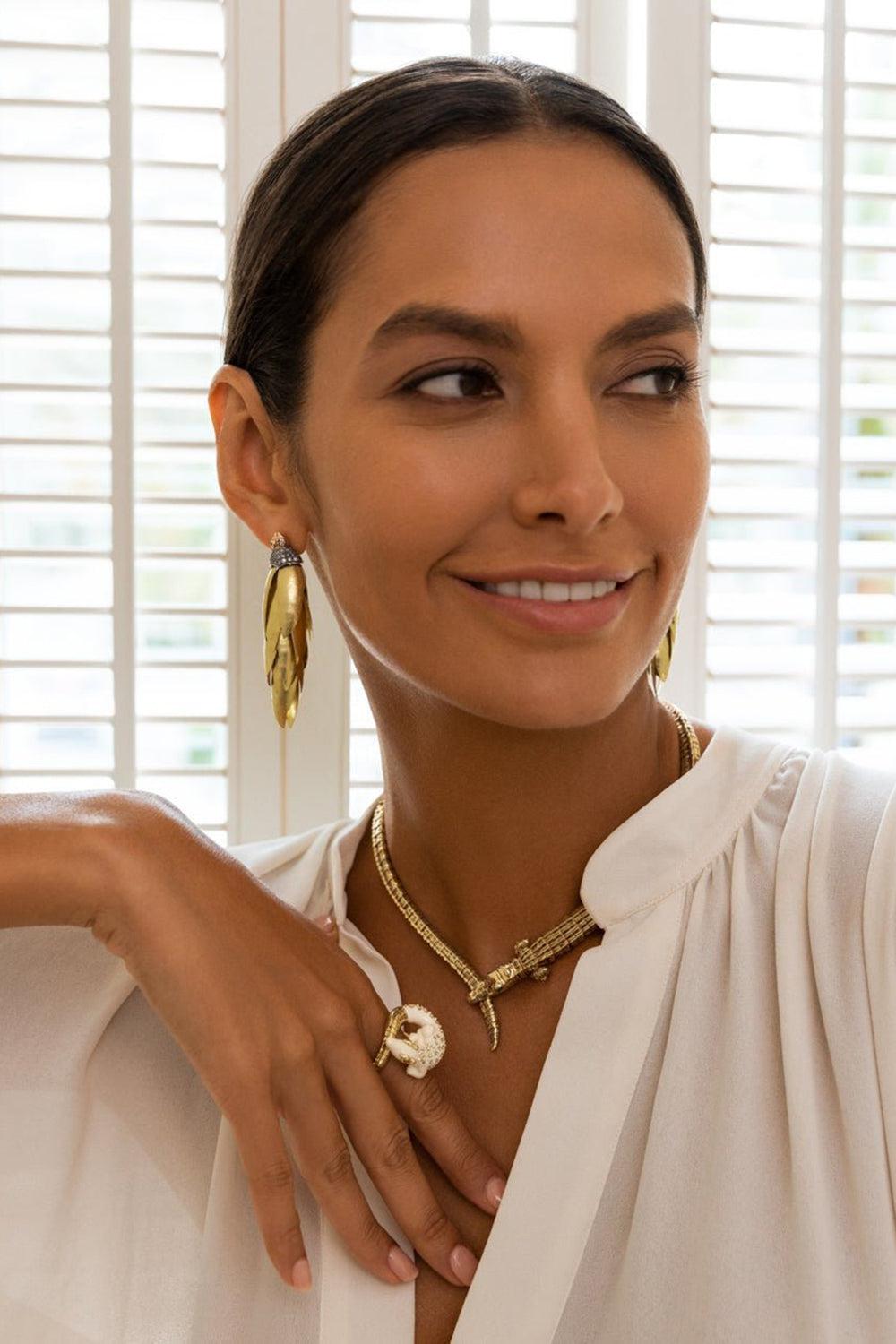 BIBI VAN DER VELDEN-Scarab Bunch Gold Earrings-YELLOW GOLD