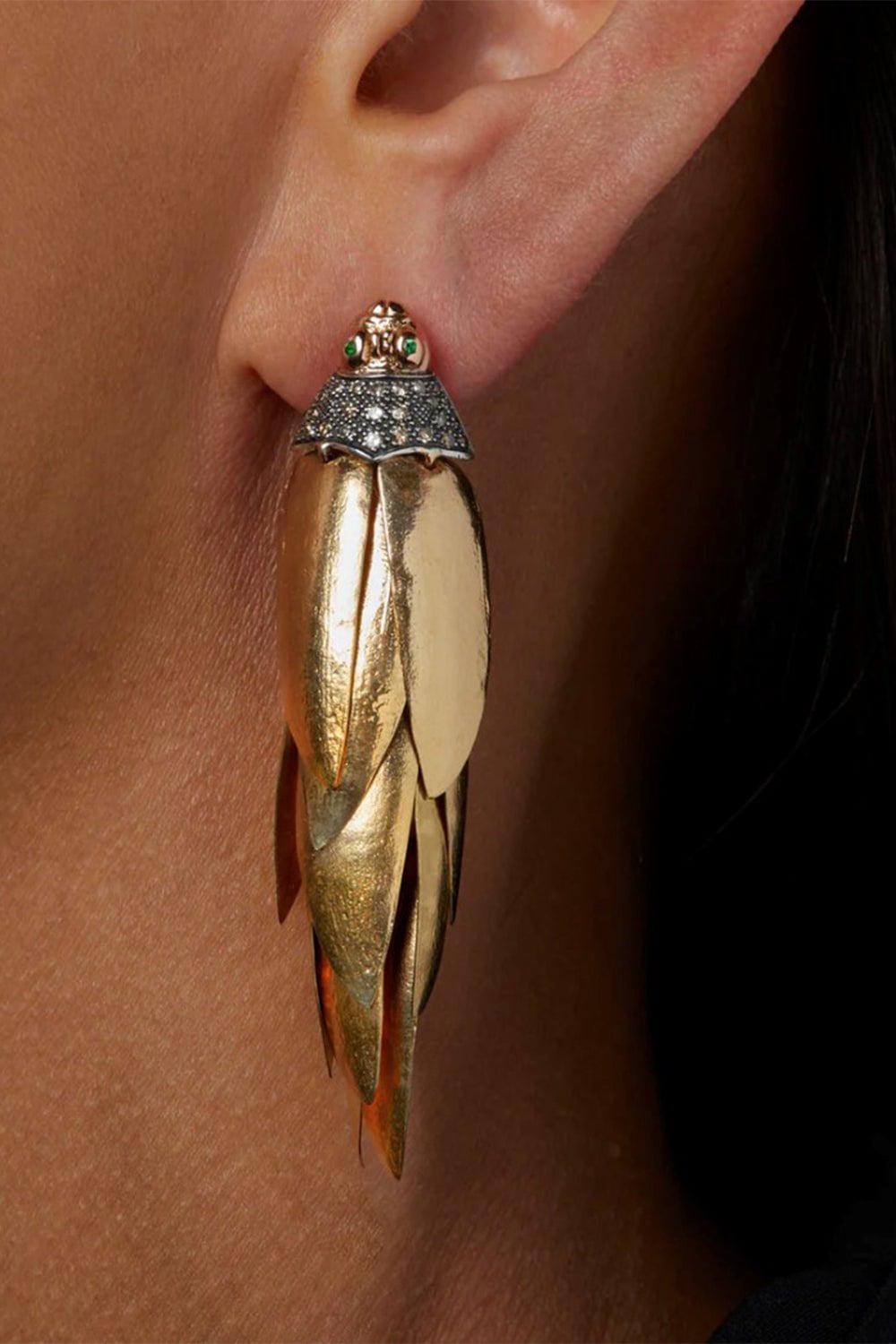 BIBI VAN DER VELDEN-Scarab Bunch Gold Earrings-YELLOW GOLD