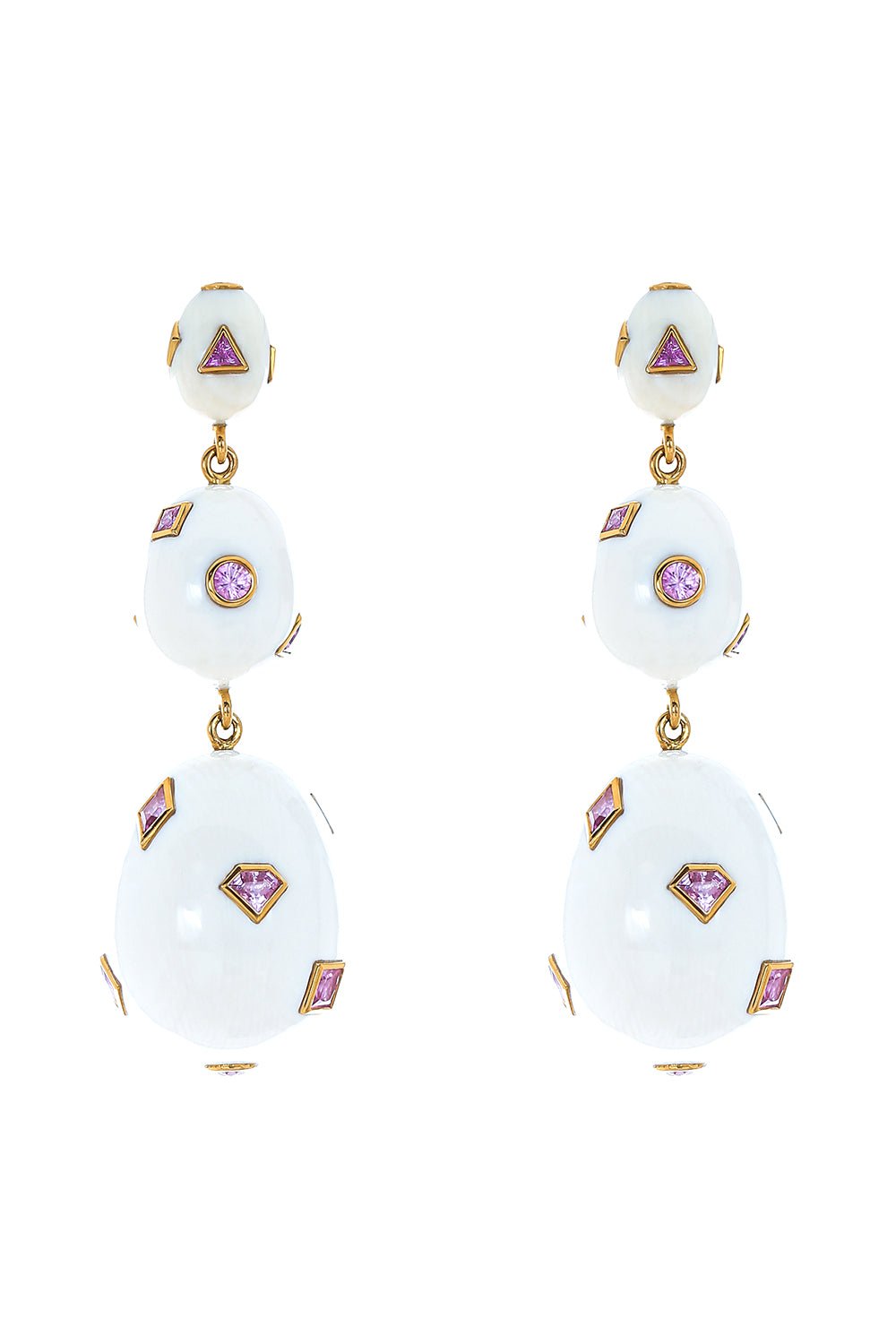 BIBI VAN DER VELDEN-Pop Art Pink Sapphire Earrings-YELLOW GOLD