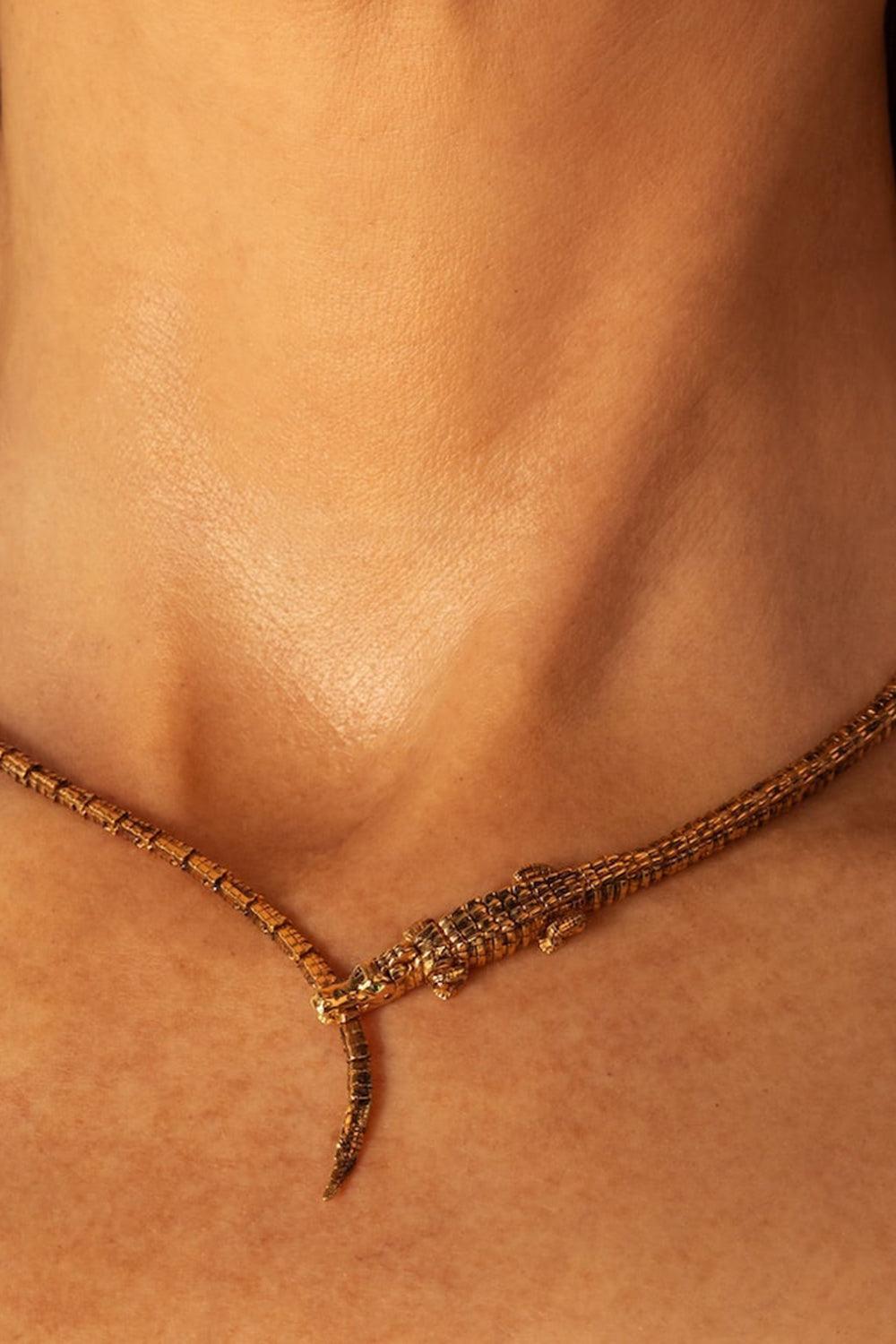 Thin alligator Wrap Necklace-YELLOW GOLD-17-JEWELRYFINE JEWELNECKLACE O-BIBI VAN DER VELDEN