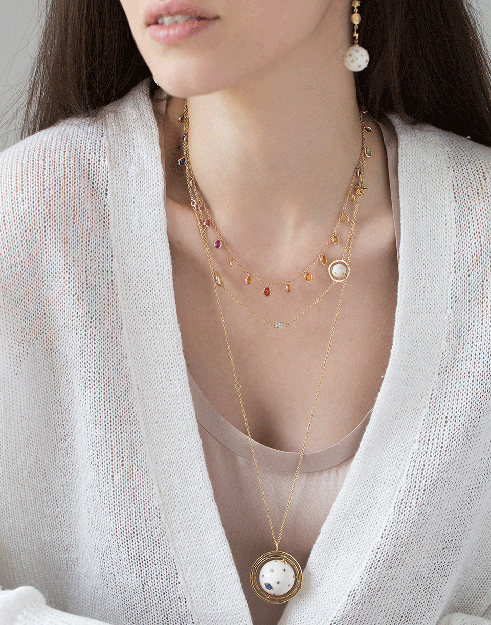 BIBI VAN DER VELDEN-Galaxy Diamond and Sapphire Spinner Necklace-YELLOW GOLD