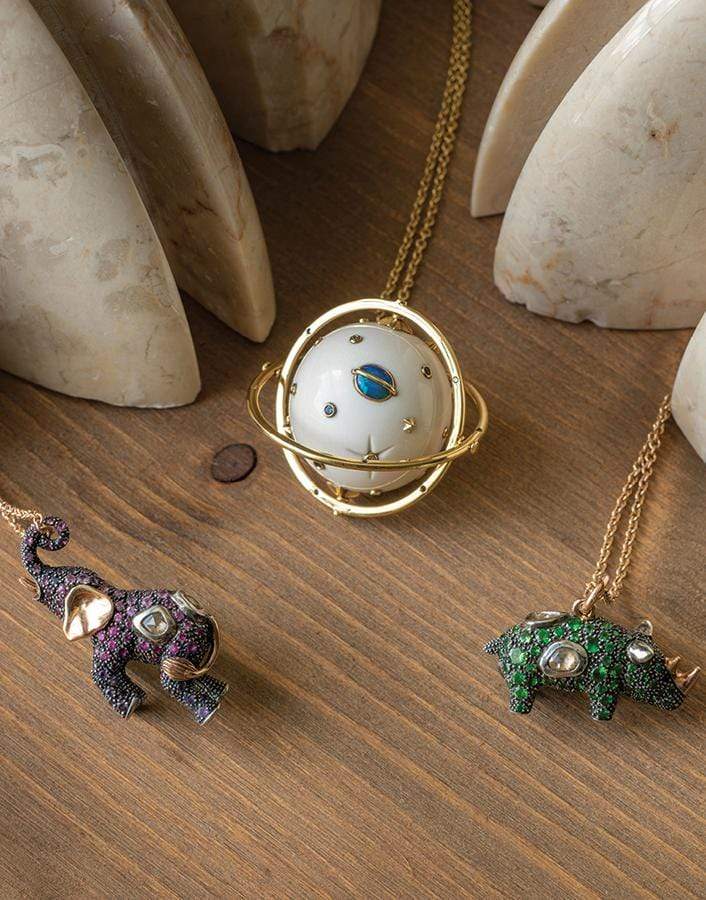 BIBI VAN DER VELDEN-Galaxy Diamond and Sapphire Spinner Necklace-YELLOW GOLD