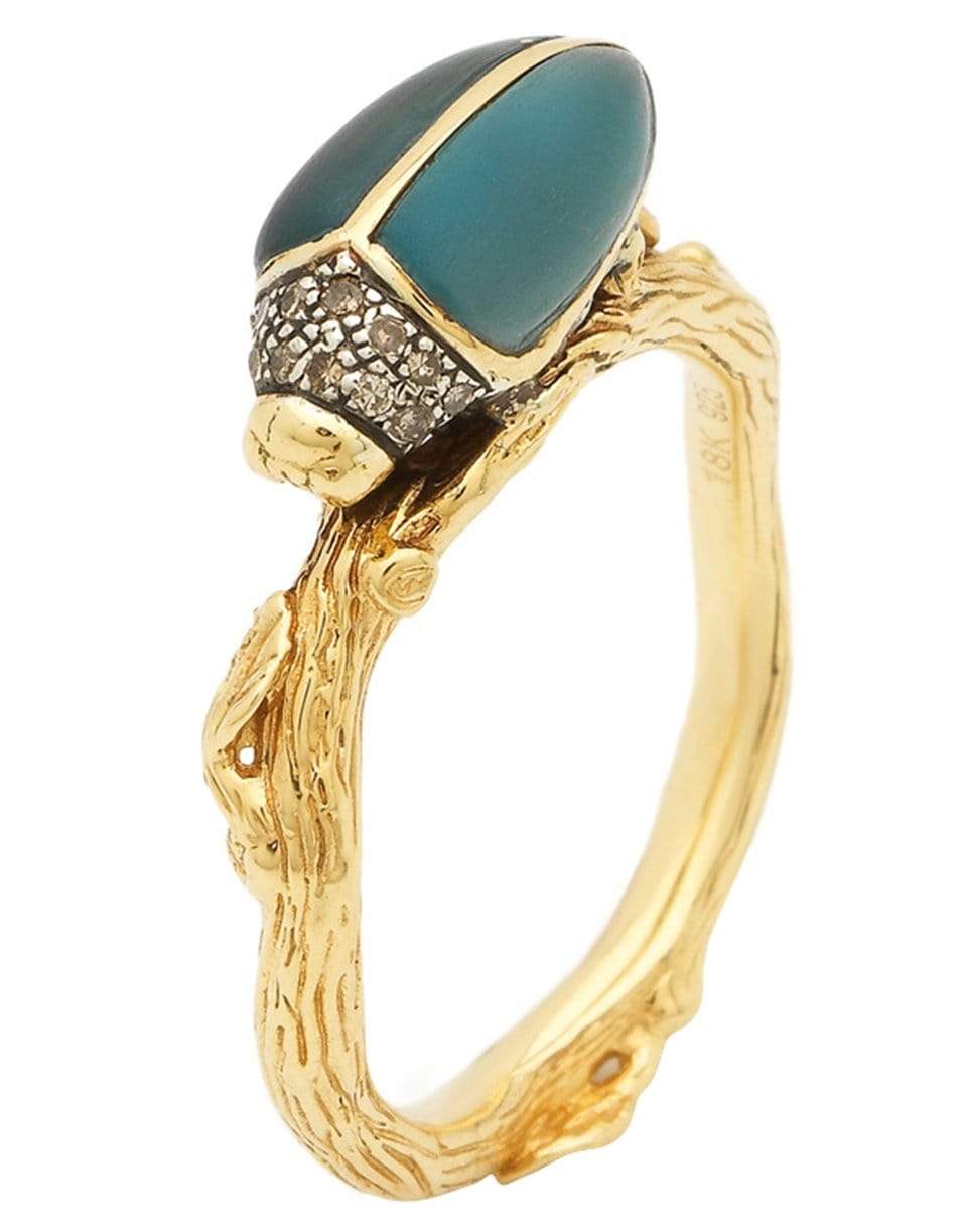 BIBI VAN DER VELDEN-Stackable Topaz and Diamond Scarab Ring-YELLOW GOLD