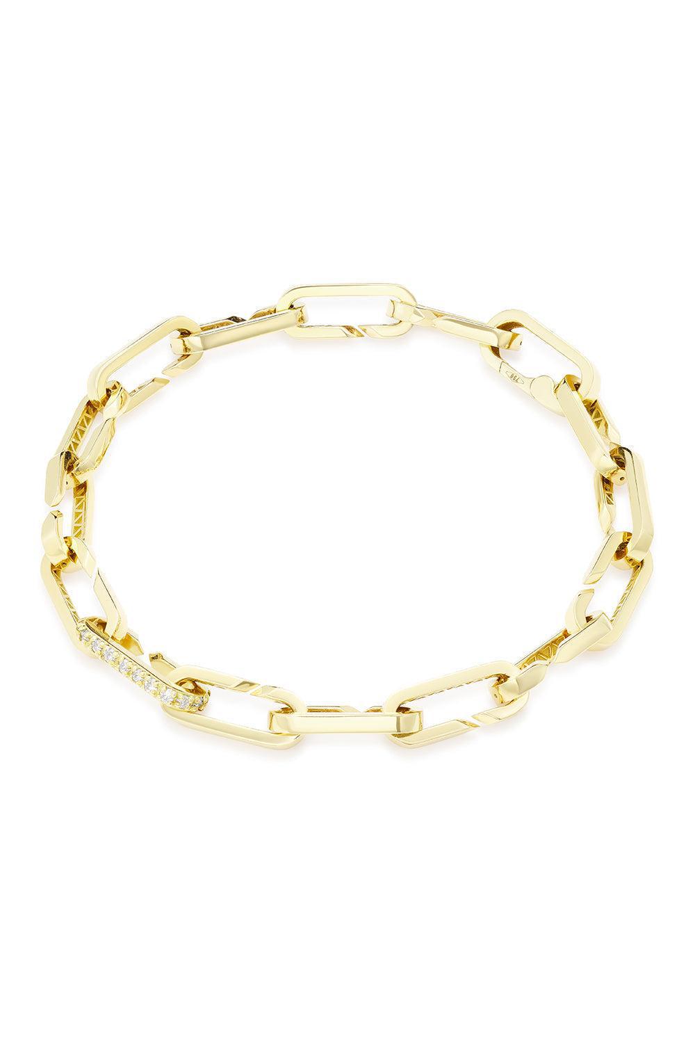 Small Diamond Fourteen Link Paperclip Bracelet-YELLOW GOLD-JEWELRYFINE JEWELBRACELET O-BIZZOTTO