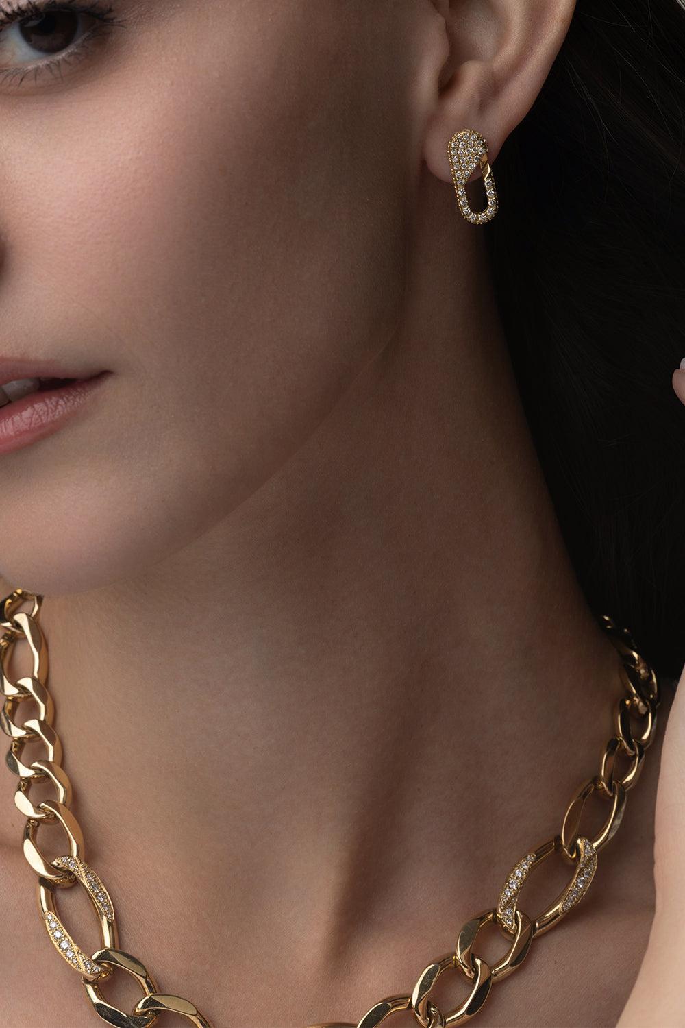 Full Diamond Link Earrings-YELLOW GOLD-JEWELRYFINE JEWELEARRING-BIZZOTTO