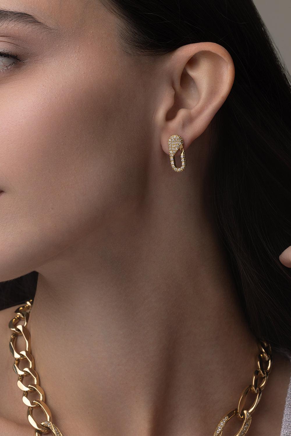 Full Diamond Link Earrings-YELLOW GOLD-JEWELRYFINE JEWELEARRING-BIZZOTTO