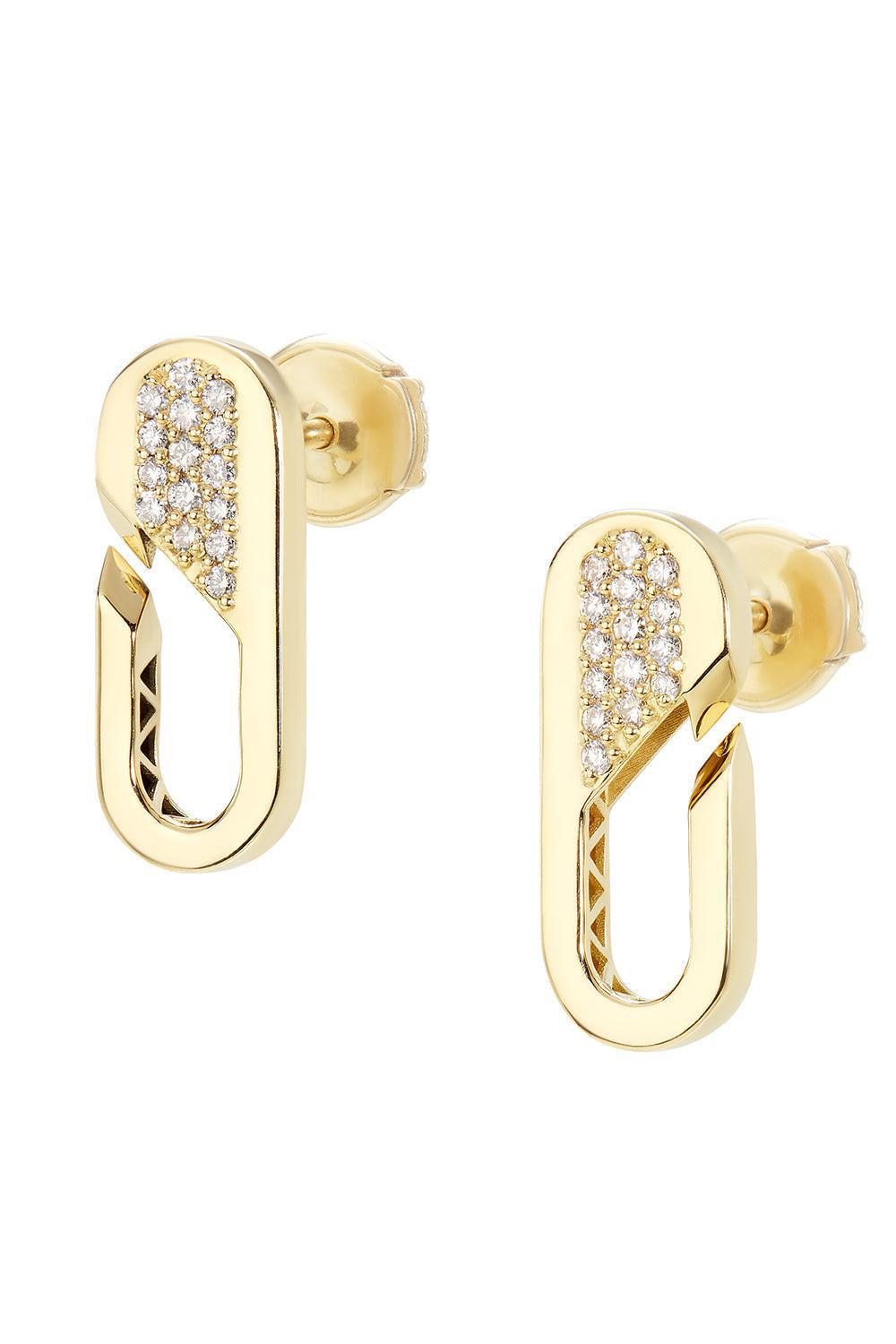Partial Diamond Small Link Earrings-YELLOW GOLD-JEWELRYFINE JEWELEARRING-BIZZOTTO
