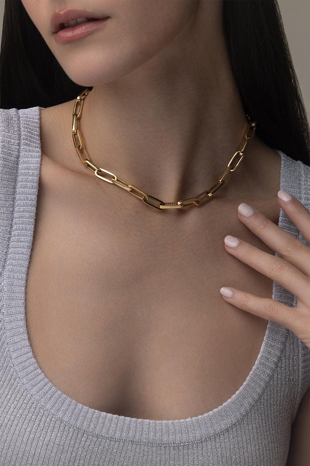 Medium Link Paperclip Necklace-YELLOW GOLD-JEWELRYFINE JEWELNECKLACE O-BIZZOTTO