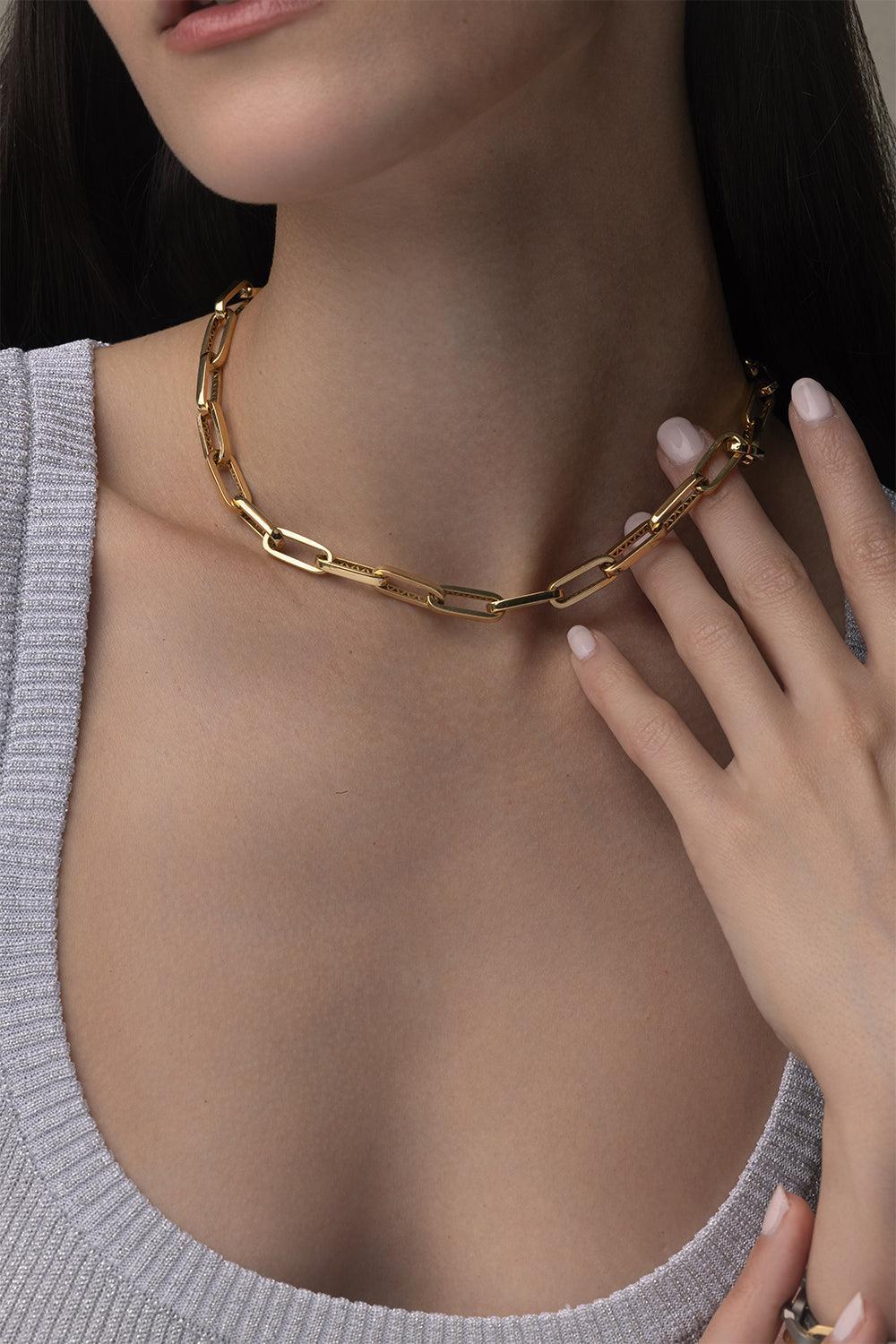 Medium Link Paperclip Necklace-YELLOW GOLD-JEWELRYFINE JEWELNECKLACE O-BIZZOTTO
