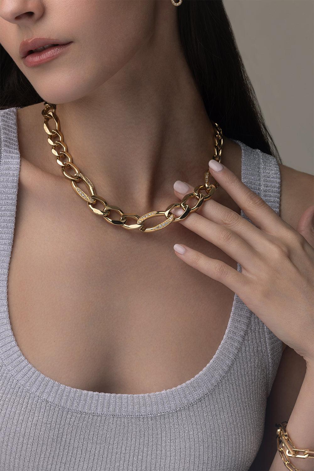 Three Diamond Blink Necklace-YELLOW GOLD-JEWELRYFINE JEWELNECKLACE O-BIZZOTTO