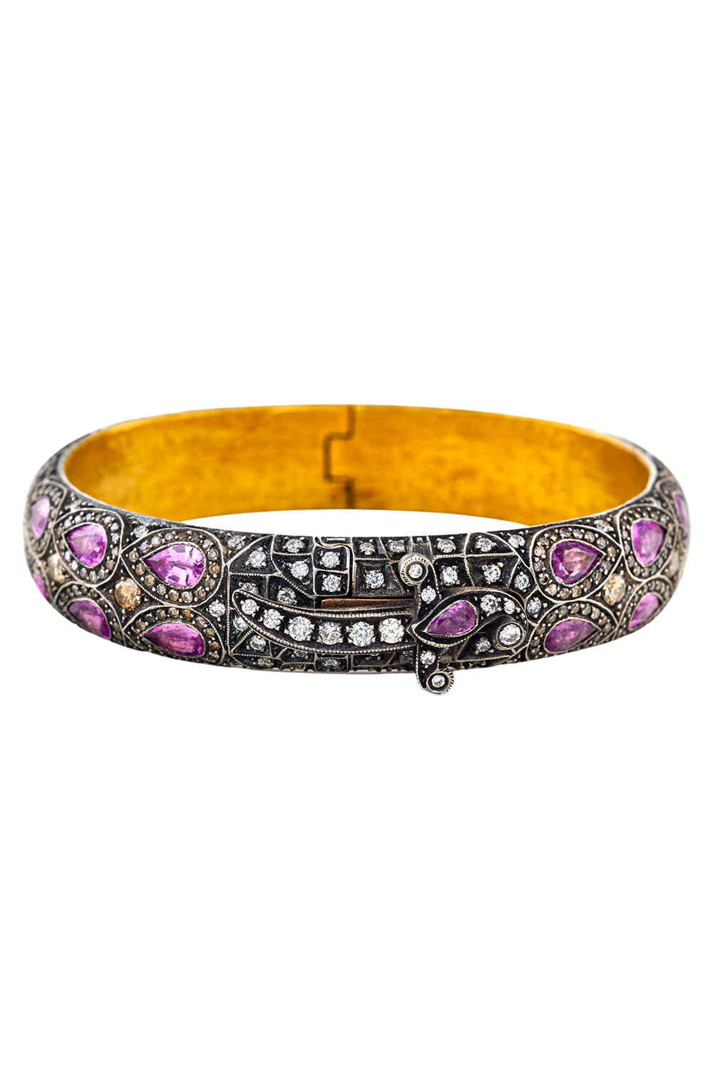 Pink Sapphire Diamond Wide Bangle Bracelet