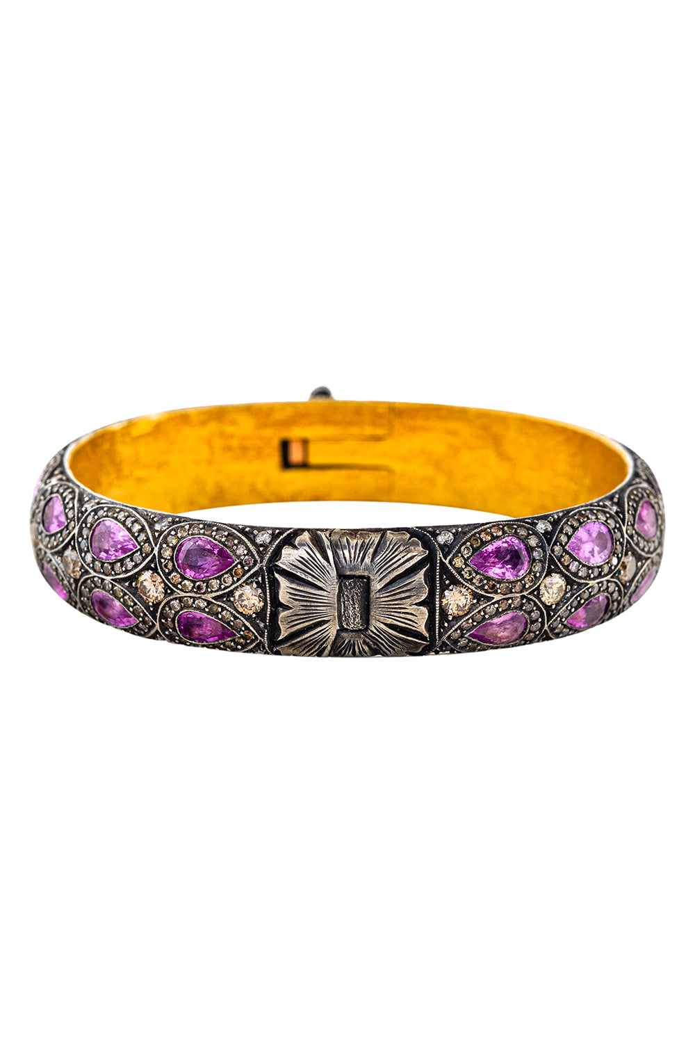 Pink Sapphire Diamond Wide Bangle Bracelet