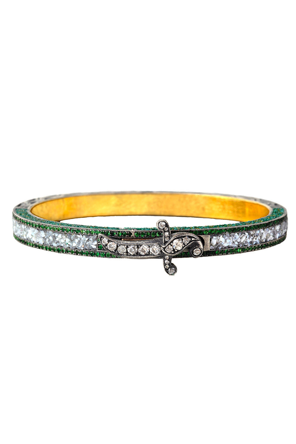 Green Garnet Yellow Diamond Mosaic Bangle Bracelet