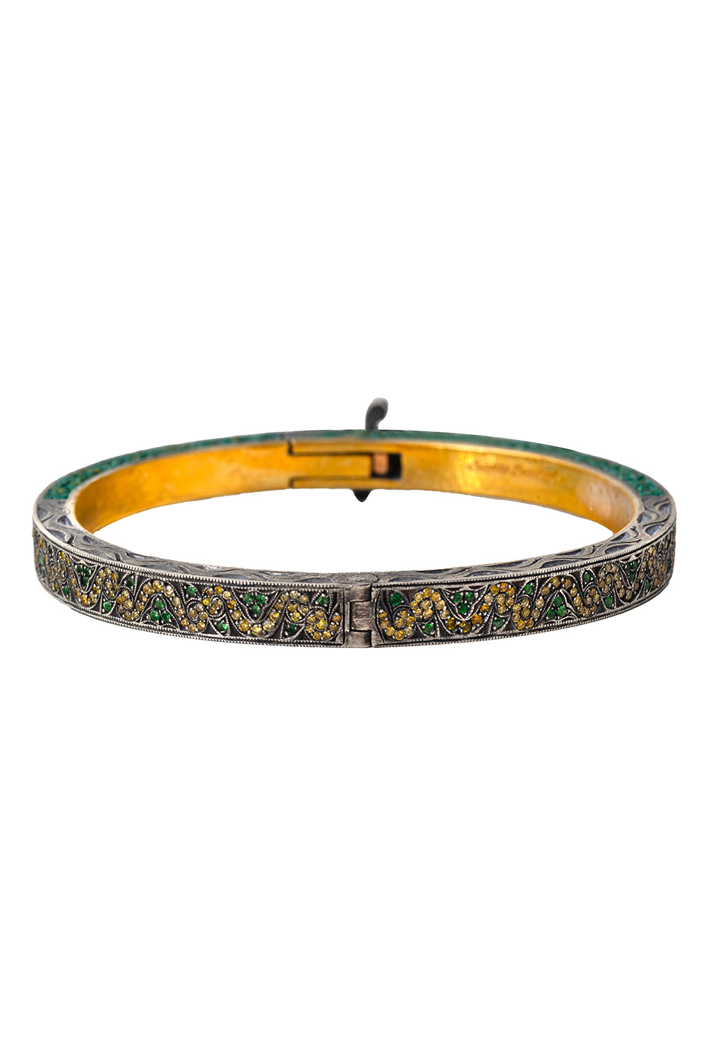 Green Garnet Yellow Diamond Mosaic Bangle Bracelet