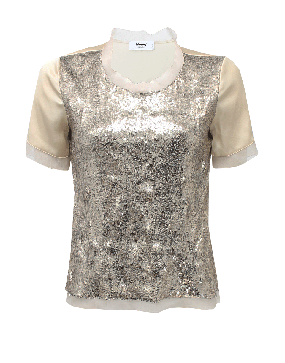 BLUGIRL-Short Sleeve Sequin Front Blouse-