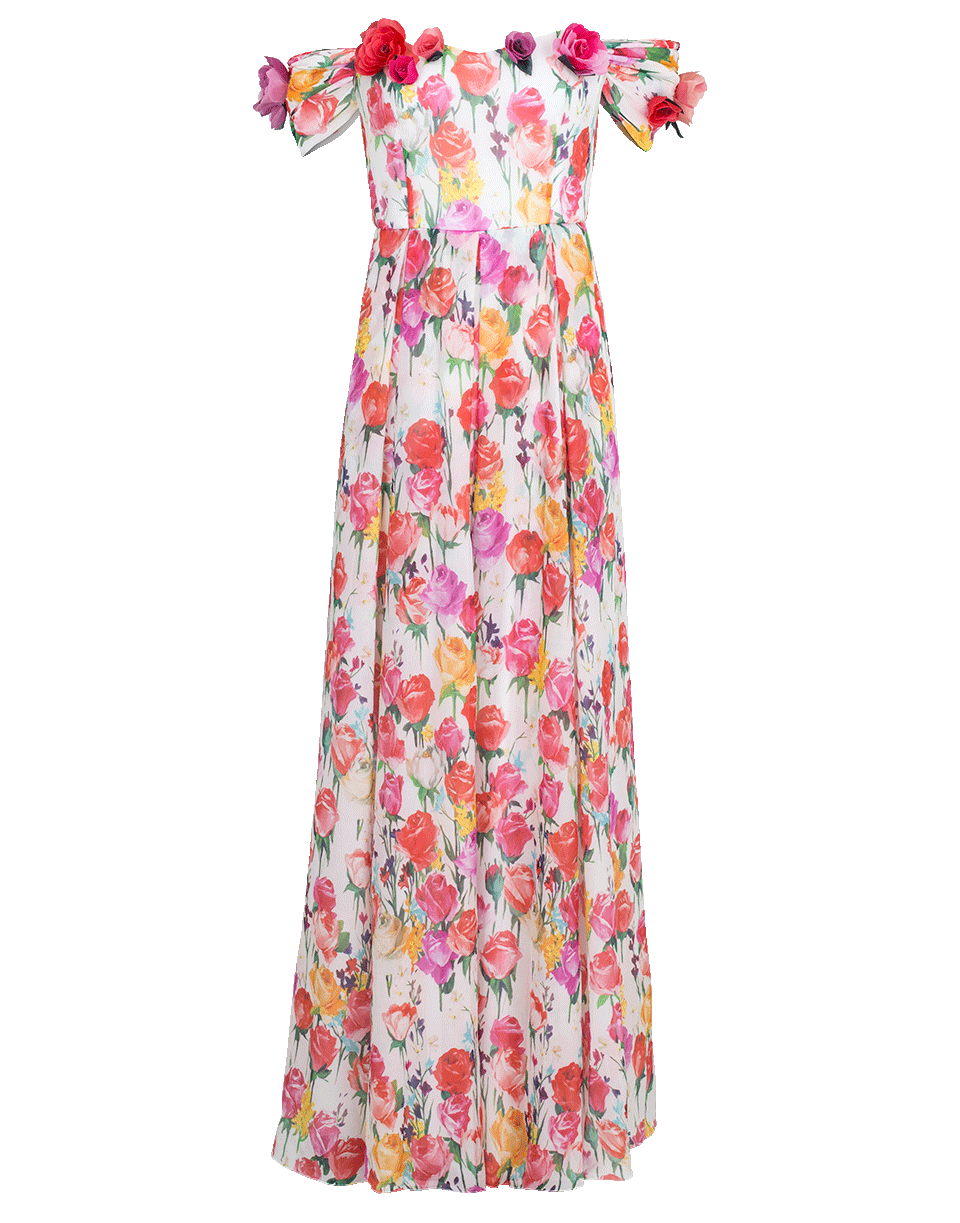 BLUMARINE-Off Shoulder Floral Gown-BIANCO