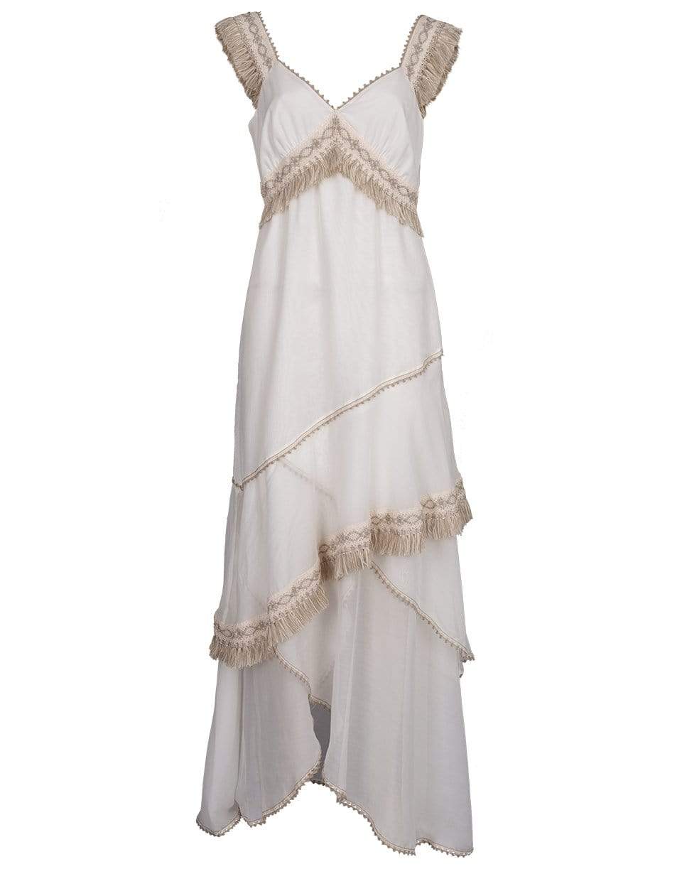 BLUMARINE-Natural Fringe Tank Gown-