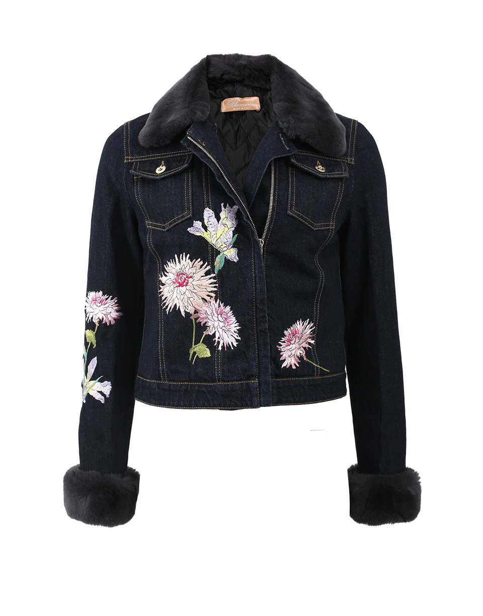 BLUMARINE-Fur Trim Denim Jacket-