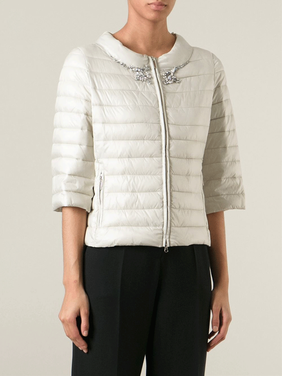 BLUMARINE-Crystal Detail Puffer Jacket-