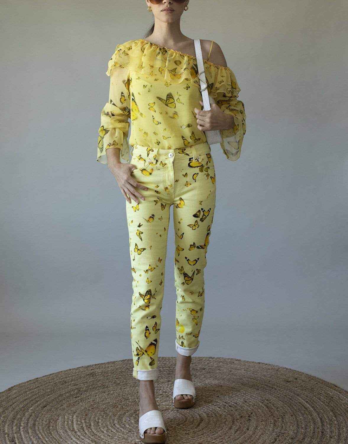 BLUMARINE-Butterfly Print Skinny Denim Pant-
