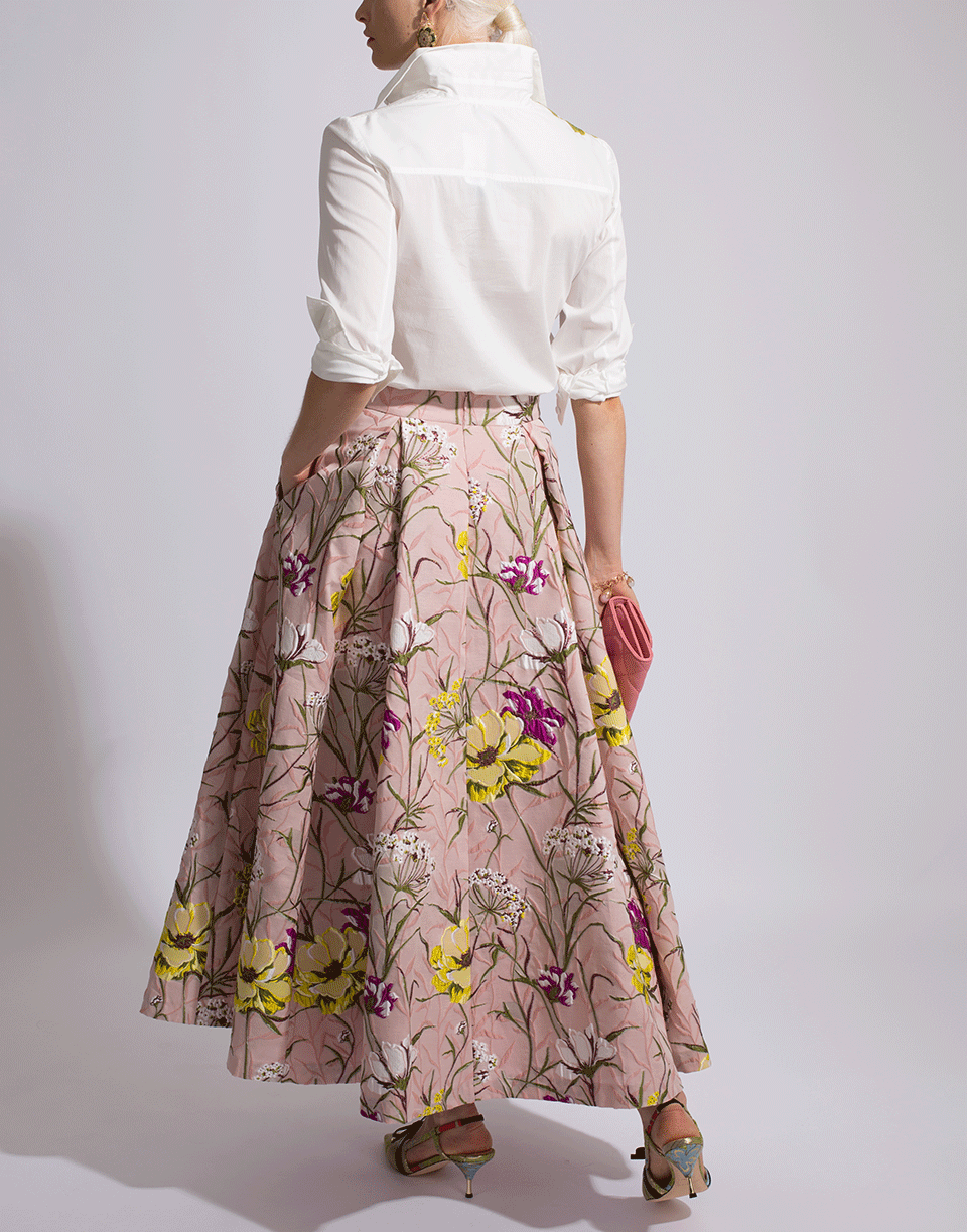 BLUMARINE-Floral Brocade Skirt-ROSA