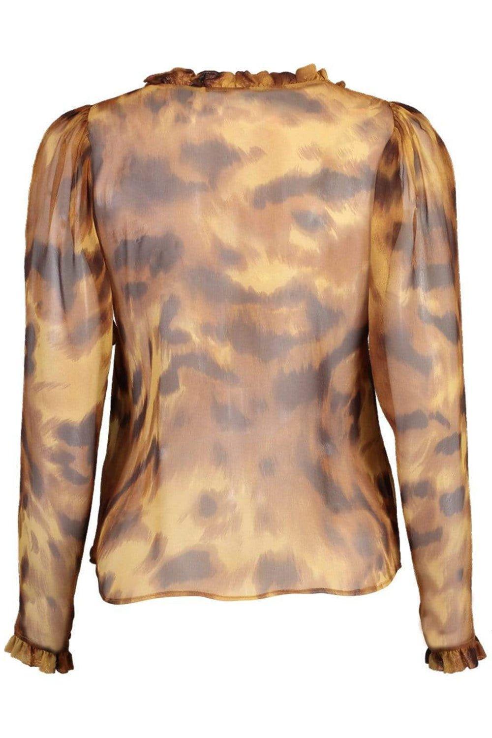 BLUMARINE-Long Sleeve Leopard Print Pleat Blouse-ANIMAL