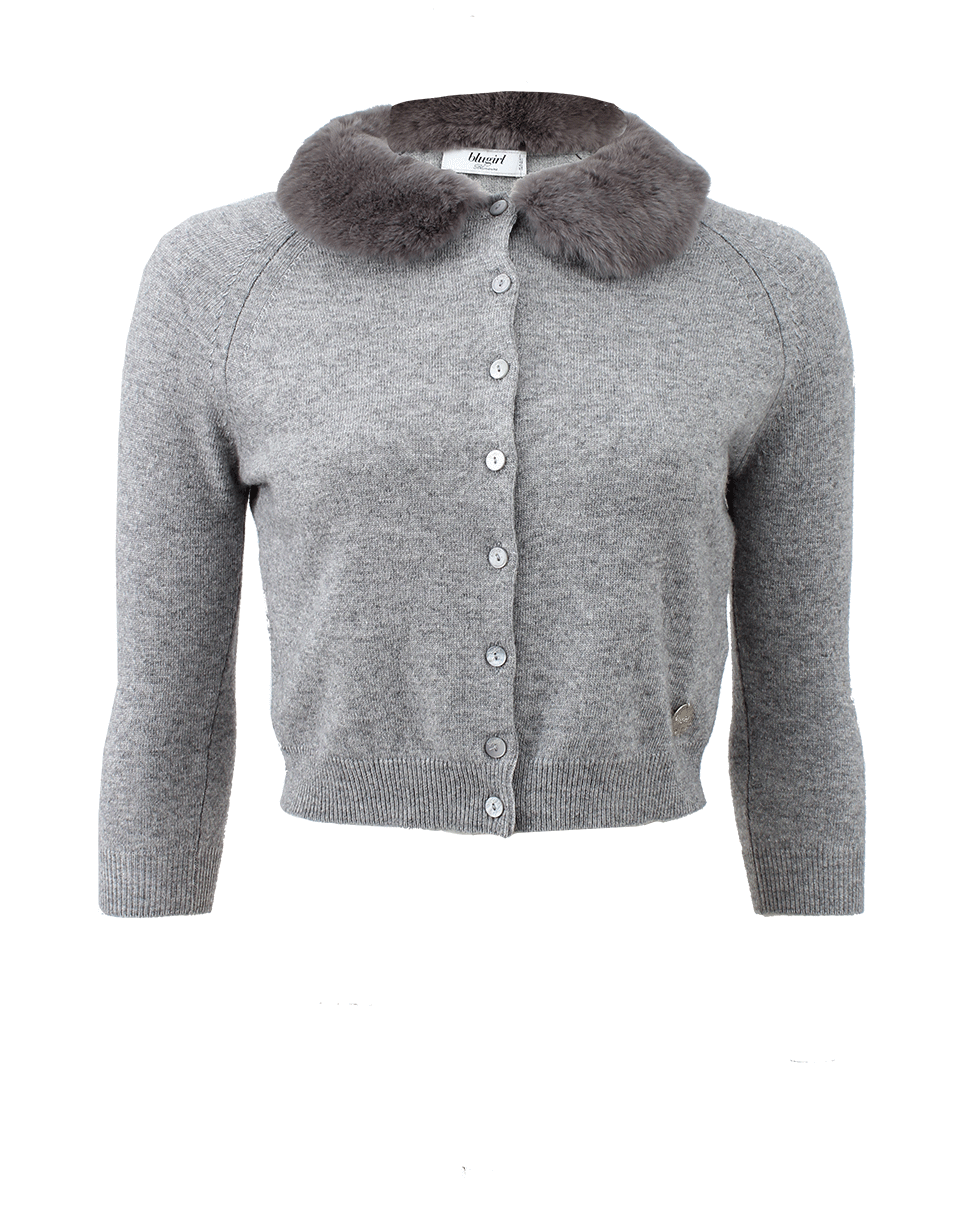 BLUMARINE-Fur Collar Cardigan-