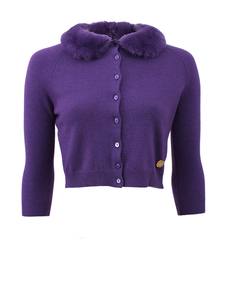 BLUMARINE-Fur Collar Cardigan-