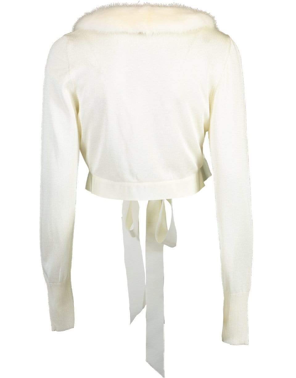 BLUMARINE-White Fur Collar Cropped Cardigan-