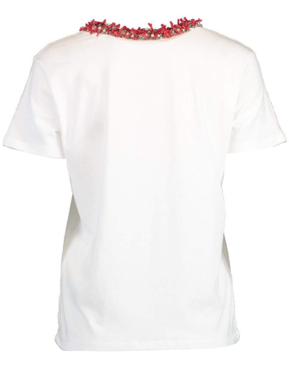 BLUMARINE-Short Sleeve Coral Collar T-Shirt-WHT/RED