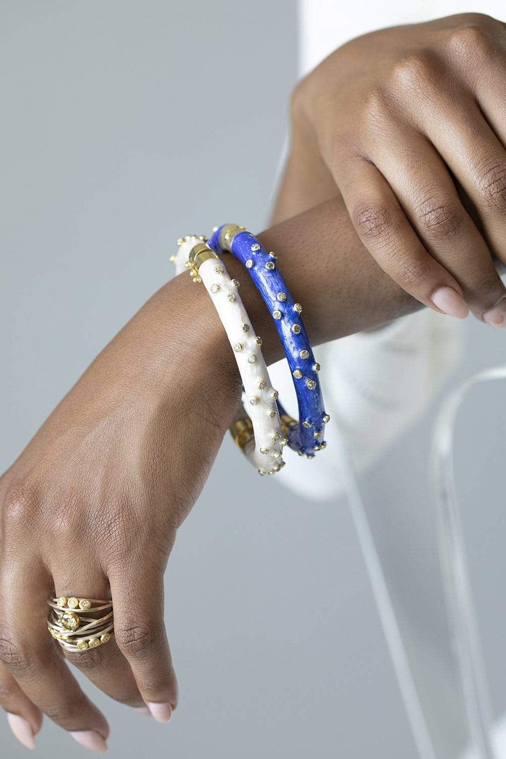 BOAZ KASHI-Blue Enamel Diamond Bracelet-YELLOW GOLD