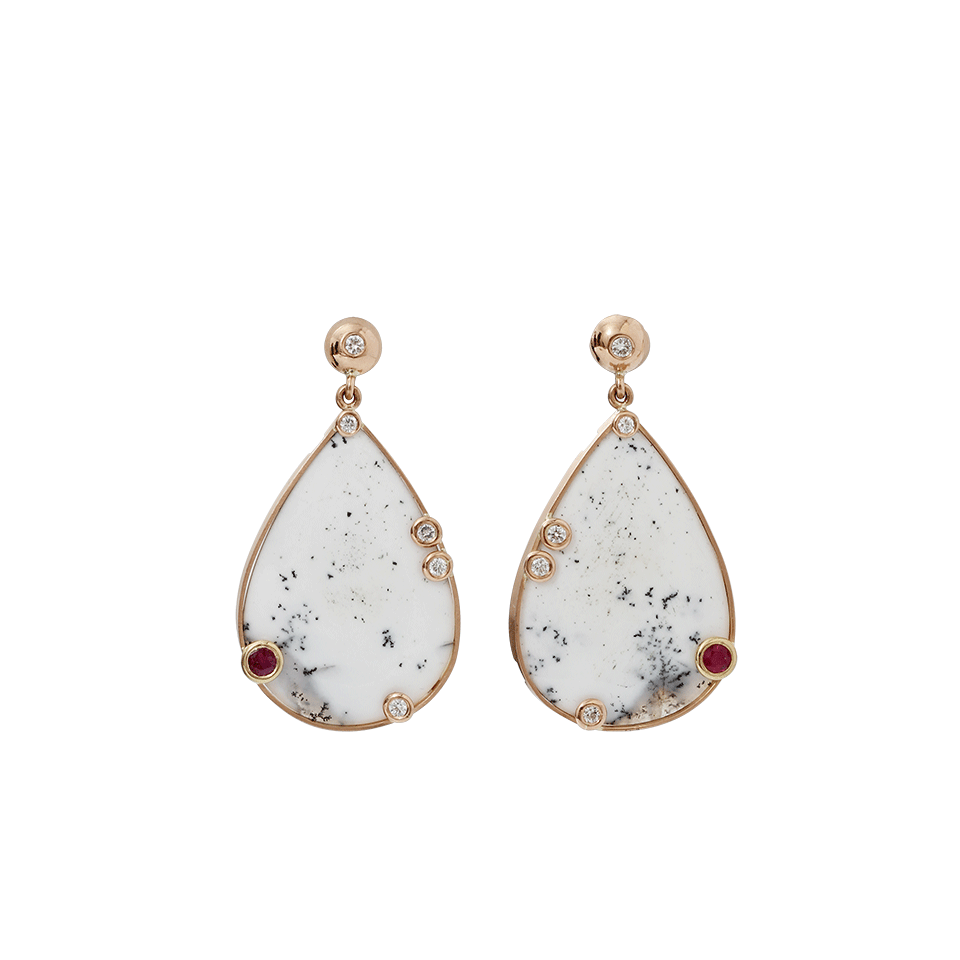 BOAZ KASHI-Speckled Dalmatian Agate Earrings-ROSE GOLD