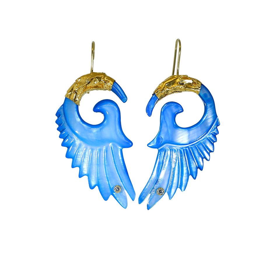 BOAZ KASHI-Carved Blue Shell Earrings-YELLOW GOLD
