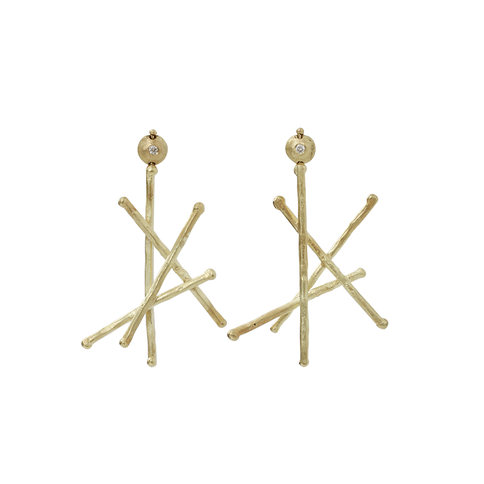 BOAZ KASHI-Diamond Criss Cross Earrings-YELLOW GOLD