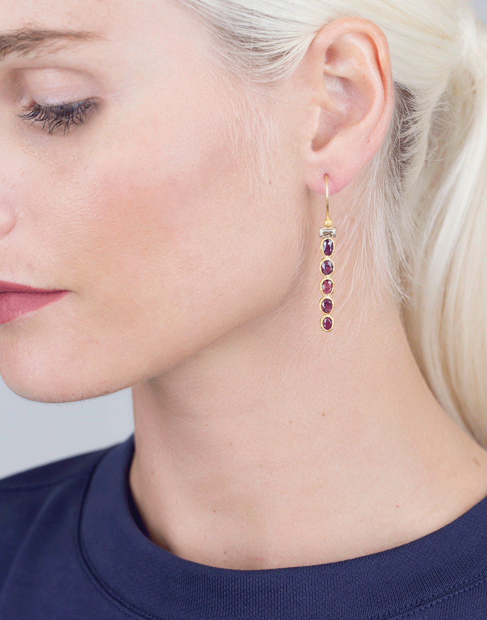 BOAZ KASHI-Pink Tourmaline And Diamond Drop Earrings-YELLOW GOLD