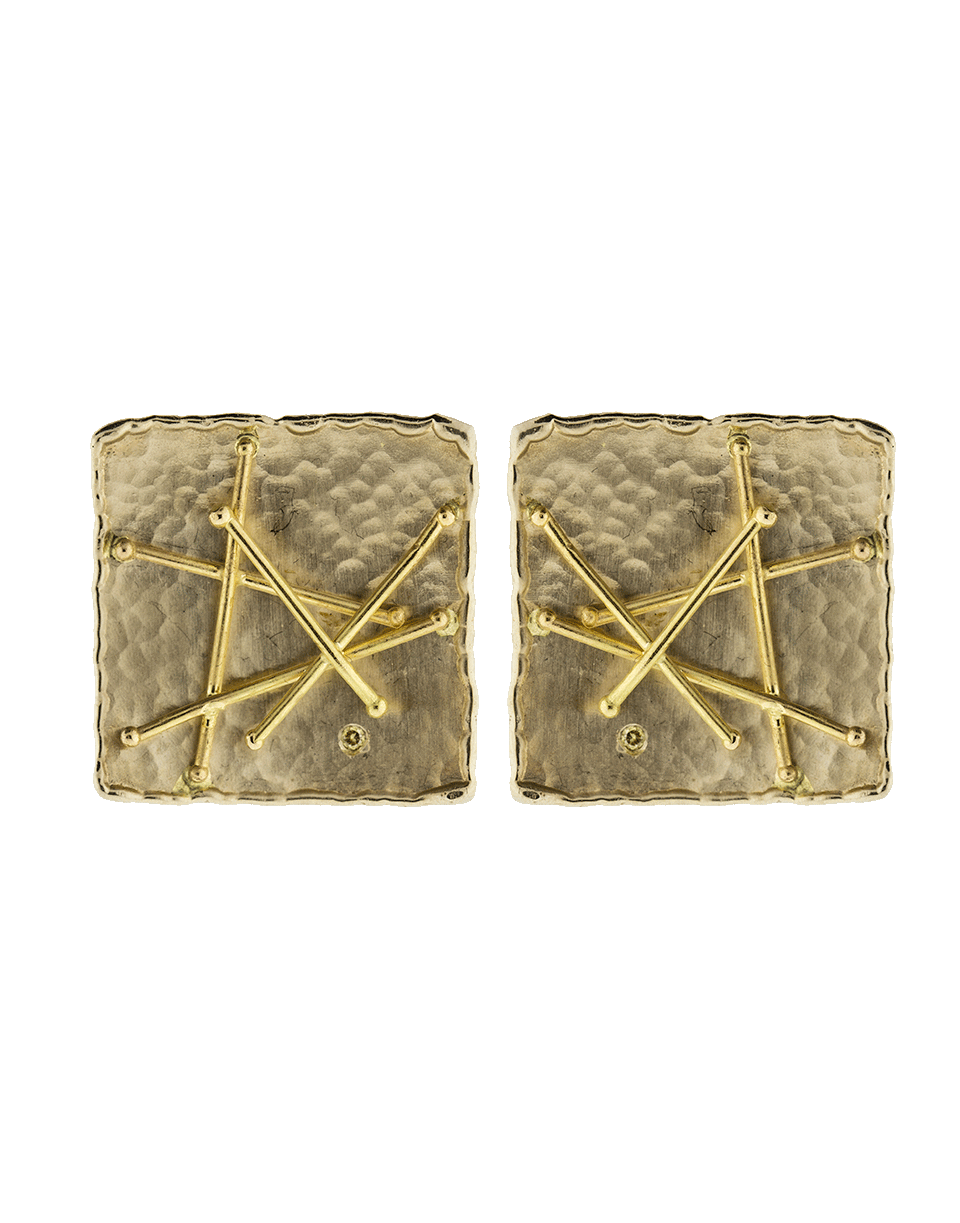 BOAZ KASHI-Square Criss Cross Stud Earrings-YELLOW GOLD