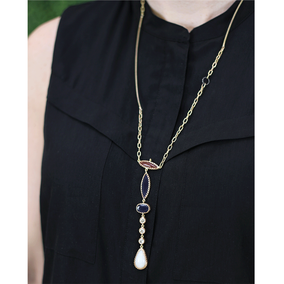BOAZ KASHI-Carnelian And Opal Drop Necklace-ROSE GOLD