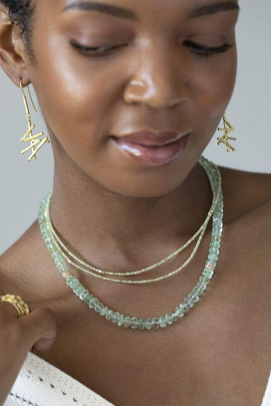 BOAZ KASHI-Diamond Bead Necklace-YELLOW GOLD