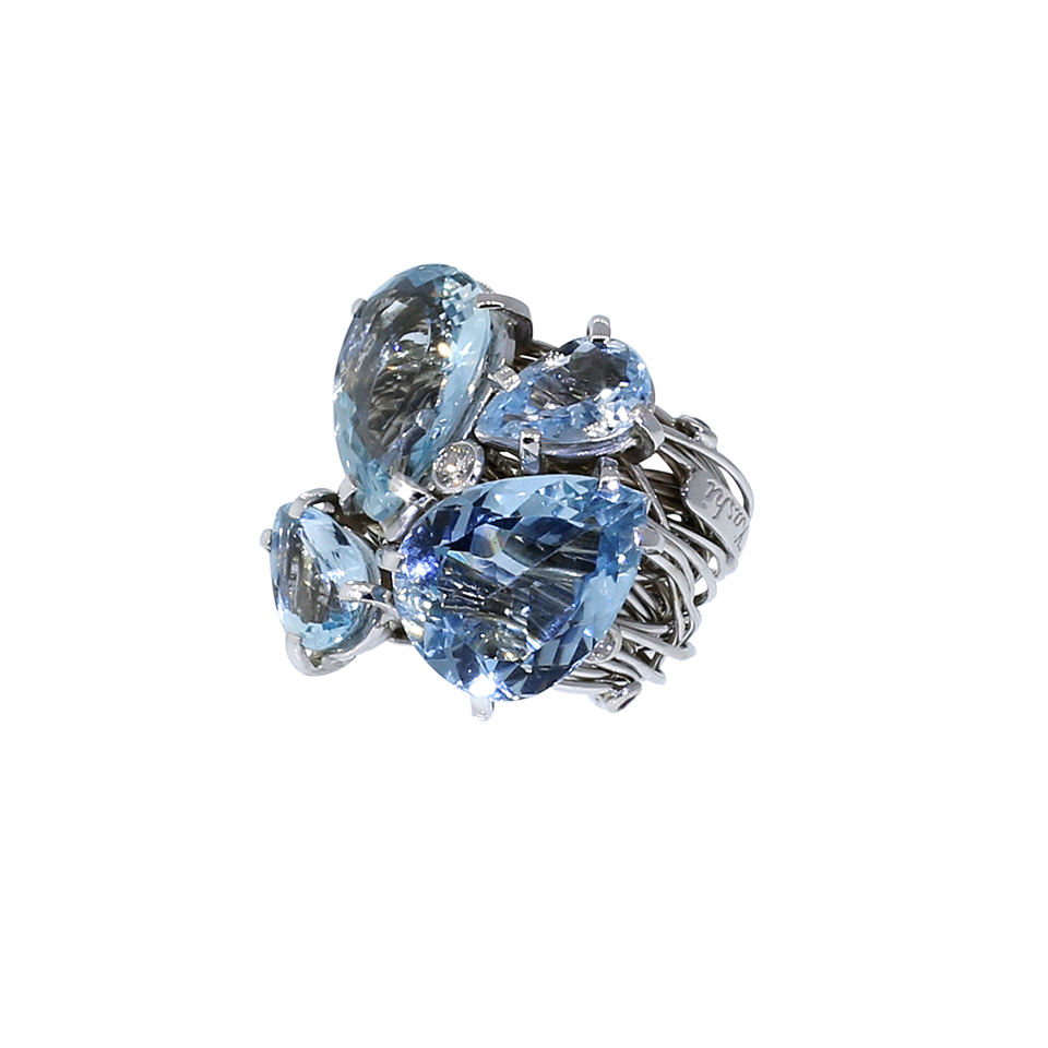 BOAZ KASHI-Large Aquamarine Wire Wrap Ring-WHITE GOLD