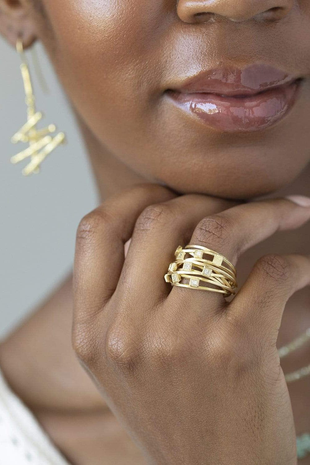 BOAZ KASHI-Diamond Square Wrap Ring-WHITE GOLD