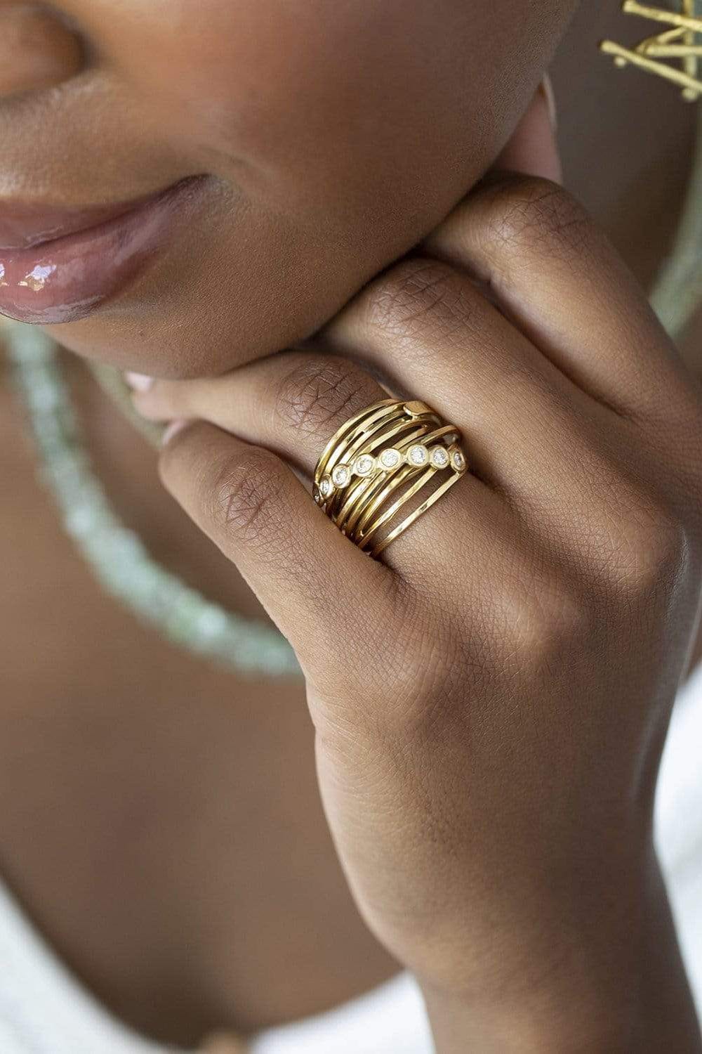 BOAZ KASHI-Diagonal Diamond Ring-YELLOW GOLD