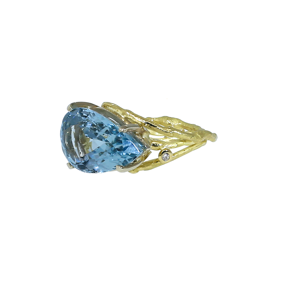 BOAZ KASHI-Pear Shape Aquamarine Ring-YELLOW GOLD