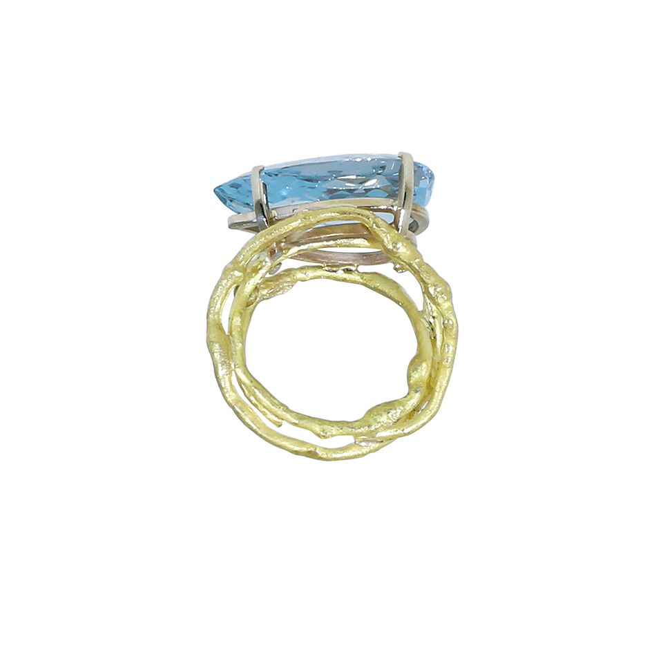 BOAZ KASHI-Pear Shape Aquamarine Ring-YELLOW GOLD