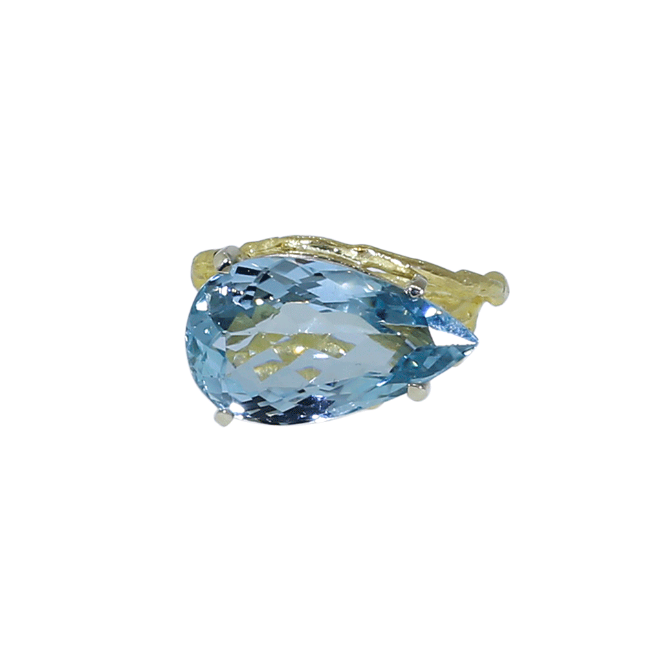 BOAZ KASHI-Pear Shape Aquamarine Ring-YELLOW GOLD