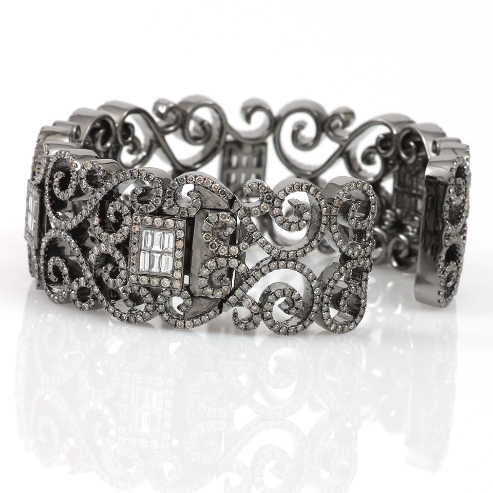 BOCHIC-Small Diamond Scroll Cuff Bracelet-WHITE GOLD