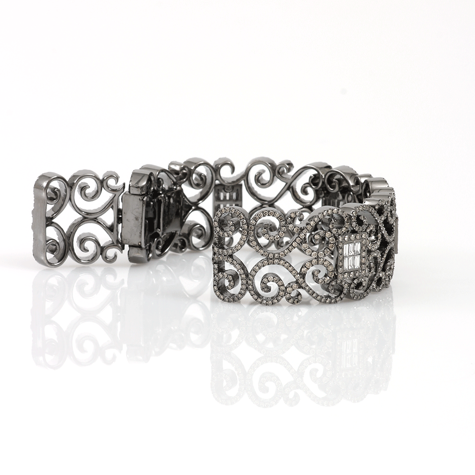 BOCHIC-Small Diamond Scroll Cuff Bracelet-WHITE GOLD